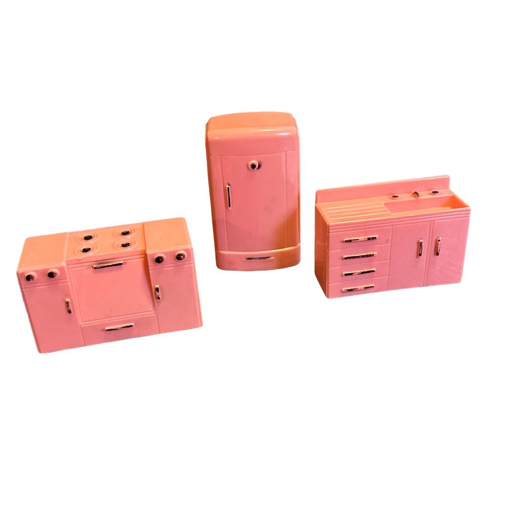 Plasco Pink Kitchen Appliances Vintage Dollhouse Furniture Renwal Plastic 1:16